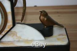 Art Deco Clock With Bronze Bird Decoration E. Guy Style