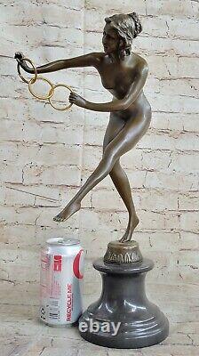 Art Deco Corinthian Dancer Signed Chair Solid Bronze Statue Colinet Fonte