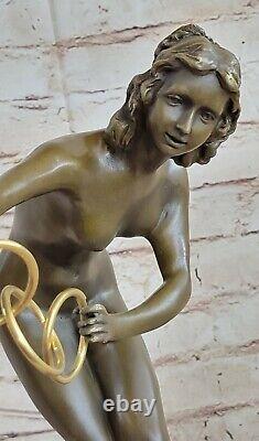 Art Deco Corinthian Dancer Signed Chair Solid Bronze Statue Colinet Fonte