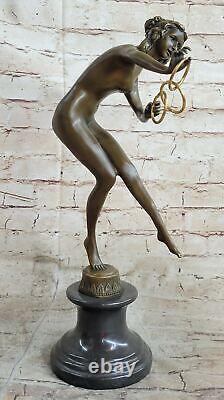 Art Deco Corinthian Dancer Signed Solid Bronze Statue Colinet Cast Art