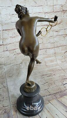 Art Deco Corinthian Dancer Signed Solid Bronze Statue Colinet Cast Art