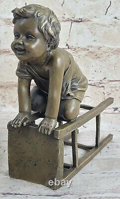 Art Deco Cute Girl Sitting on Chair Bronze Statue Sculpture Art Figurine