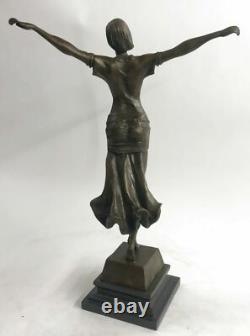 Art Deco Dancer Statue Figurine Signed D. H. Chiparus in Bronze Decorative NR