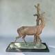 Art Deco Deer Sculpture, Regule With Bronze Patina, Signed Cham Rulas, Marble, 73 Cm, 1930