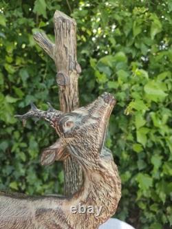 Art Deco Deer Sculpture, Regule with Bronze Patina, Signed CHAM RULAS, Marble, 73 cm, 1930