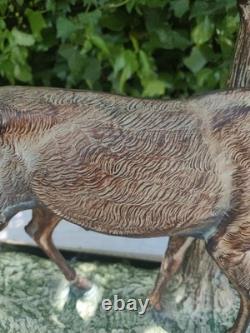 Art Deco Deer Sculpture, Regule with Bronze Patina, Signed CHAM RULAS, Marble, 73 cm, 1930