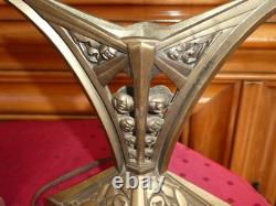 Art Deco Desk Lamp Pair in Bronze with Pressed Glass Tulip Signed Hubens