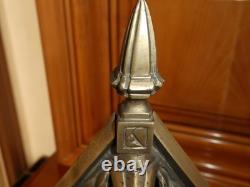 Art Deco Desk Lamp Pair in Bronze with Pressed Glass Tulip Signed Hubens