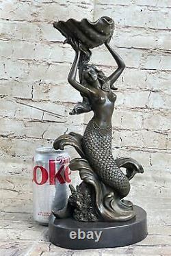 Art Deco Detailed Mermaid Ocean Sea Bronze Figurine Candle Holder Nr