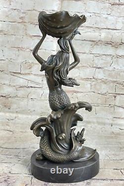 Art Deco Detailed Mermaid Ocean Sea Bronze Figurine Candle Holder Nr