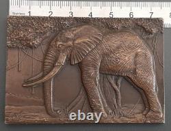 Art Deco Elephant Medal R. THENOT 1930s Plaque 75mm Bronze Hallmark Original