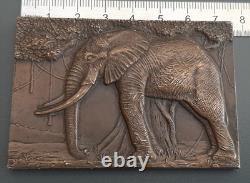 Art Deco Elephant Medal R. THENOT 1930s Plaque 75mm Bronze Hallmark Original