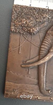 Art Deco Elephant Medal R. THENOT 1930s Plaque 75mm Bronze Hallmark Original