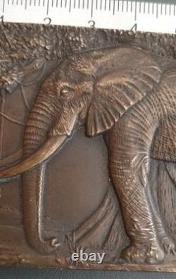 Art Deco Elephant Medal R. THENOT 1930s Plaque 75mm Bronze Hallmark Original