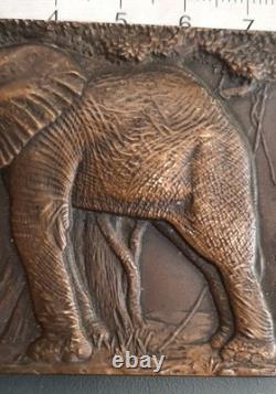 Art Deco Elephant Medal R. THENOT 1930s Plaque 75mm Bronze Hallmark Original