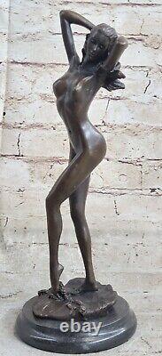 Art Deco Erotic Bronze Female Nude Statue Figure Font Girl Chair Sculpture