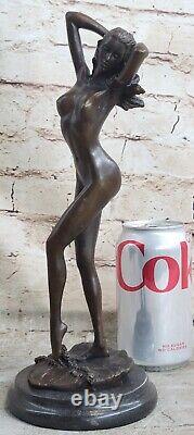 Art Deco Erotic Bronze Female Nude Statue Figure Font Girl Chair Sculpture