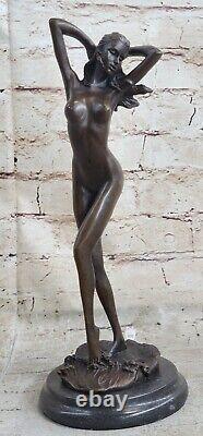 Art Deco Erotic Bronze Female Nude Statue Figure Font Girl Chair Sculpture