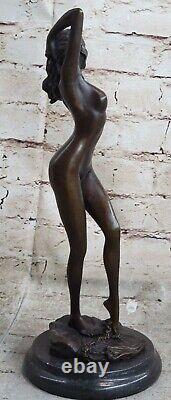 Art Deco Erotic Bronze Female Nude Statue Figure Font Girl Chair Sculpture