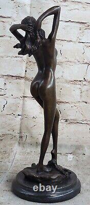 Art Deco Erotic Bronze Female Nude Statue Figure Font Girl Chair Sculpture