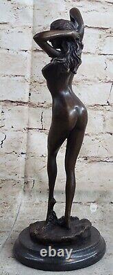 Art Deco Erotic Bronze Female Nude Statue Figure Font Girl Chair Sculpture