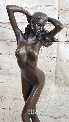 Art Deco Erotic Bronze Female Nude Statue Figure Font Girl Chair Sculpture