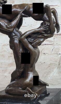 Art Deco Erotic Bronze Sculpture Elevated Detail Man and Woman Nude