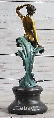 Art Deco Erotic Nude Female Bronze Statue Cast Flesh Girl Sculpture