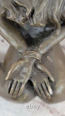 Art Deco Erotic Nude Girl Real Bronze Sculpture Casting Figurine