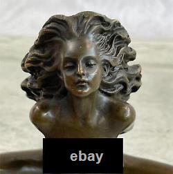 Art Deco Erotic Nude Girl True Bronze Sculpture Font Figurine Open