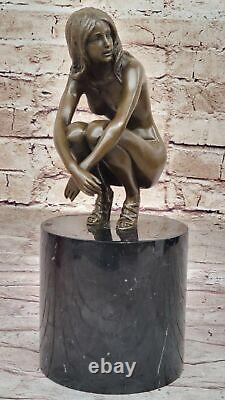 Art Deco Erotic Open Nude Girl Woman Female Genuine Solid Bronze