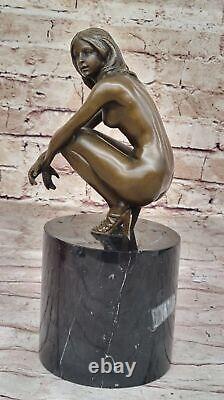 Art Deco Erotic Open Nude Girl Woman Female Genuine Solid Bronze