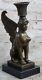 Art Deco Erotic Sphinx Bronze Candlestick Bronze Sculpture Marble Base Figurine
