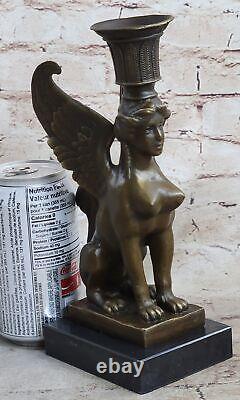 Art Deco Erotic Sphinx Bronze Candlestick Bronze Sculpture Marble Base Figurine