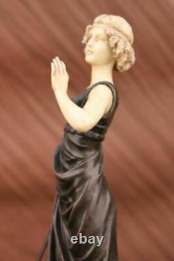 Art Deco Female Warrior With False Os Font Bronze Sculpture Figure