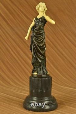 Art Deco Female Warrior With False Os Font Bronze Sculpture Figure