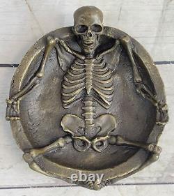 Art Deco Figurative Bronze Skull Skeleton Chair Statue Sculpture Ashtray Gift