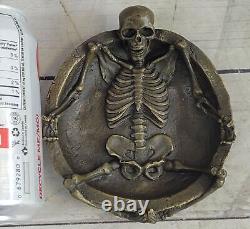 Art Deco Figurative Bronze Skull Skeleton Chair Statue Sculpture Ashtray Gift