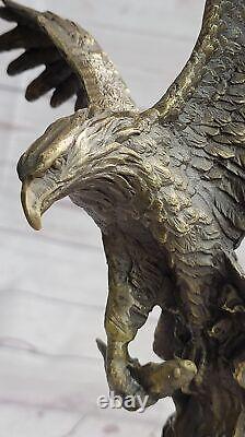 Art Deco Flying Eagle Holding a Fish 100% Bronze Sculpture Statue Figurine