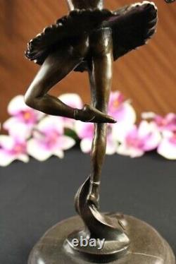 Art Deco Font Bronze Gravity Ballerina Ballet Statue Sculpture Signed Milo