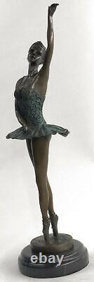 Art Deco Font Bronze Gravity Ballerina Ballet Statue Sculpture Verde 16 Nr
