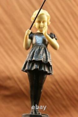 Art Deco Font Fishing Young Girl Bronze Sculpture False Os Opens'lost' Cire