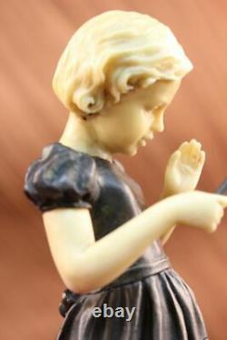 Art Deco Font Fishing Young Girl Bronze Sculpture False Os Opens'lost' Cire