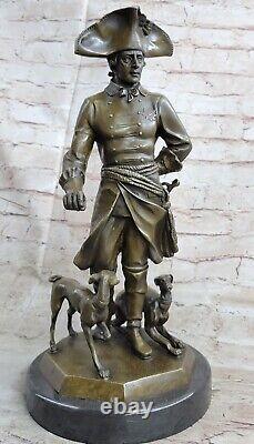 Art Deco Frederick The Great With Two Barzoi Dogs General Army In Bronze