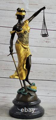 Art Deco Gold Accent Store Justice Original Signed Mayer Bronze Sculpture Figurine