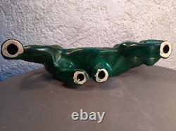 Art Deco Green Ceramic Panther Lion St. Clément Bronze Animal Statue