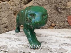 Art Deco Green Ceramic Panther Lion St. Clément Bronze Animal Statue