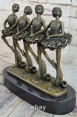 Art Deco Handmade 4 Ballerina Ballet Figure Bronze Marble Base Statuette