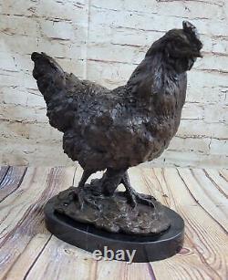 Art Deco Handmade Extra Large Bronze Rooster Sculpture with Marble Base Sale