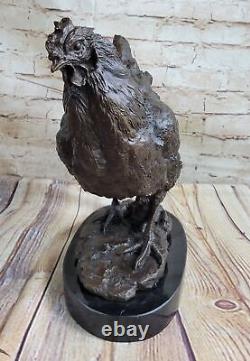 Art Deco Handmade Extra Large Bronze Rooster Sculpture with Marble Base Sale